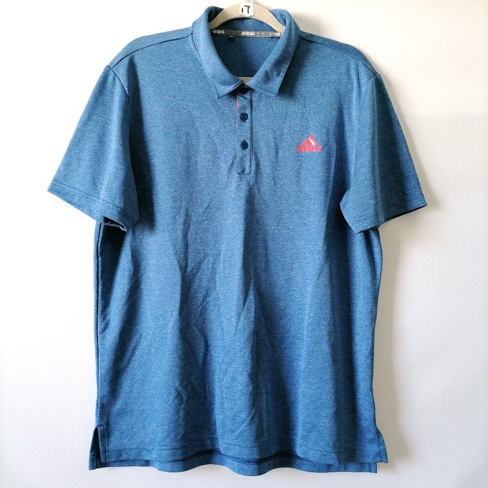 Adidas Mens Blue Short Sleeve Collared Polo Athletic T-Shirt L